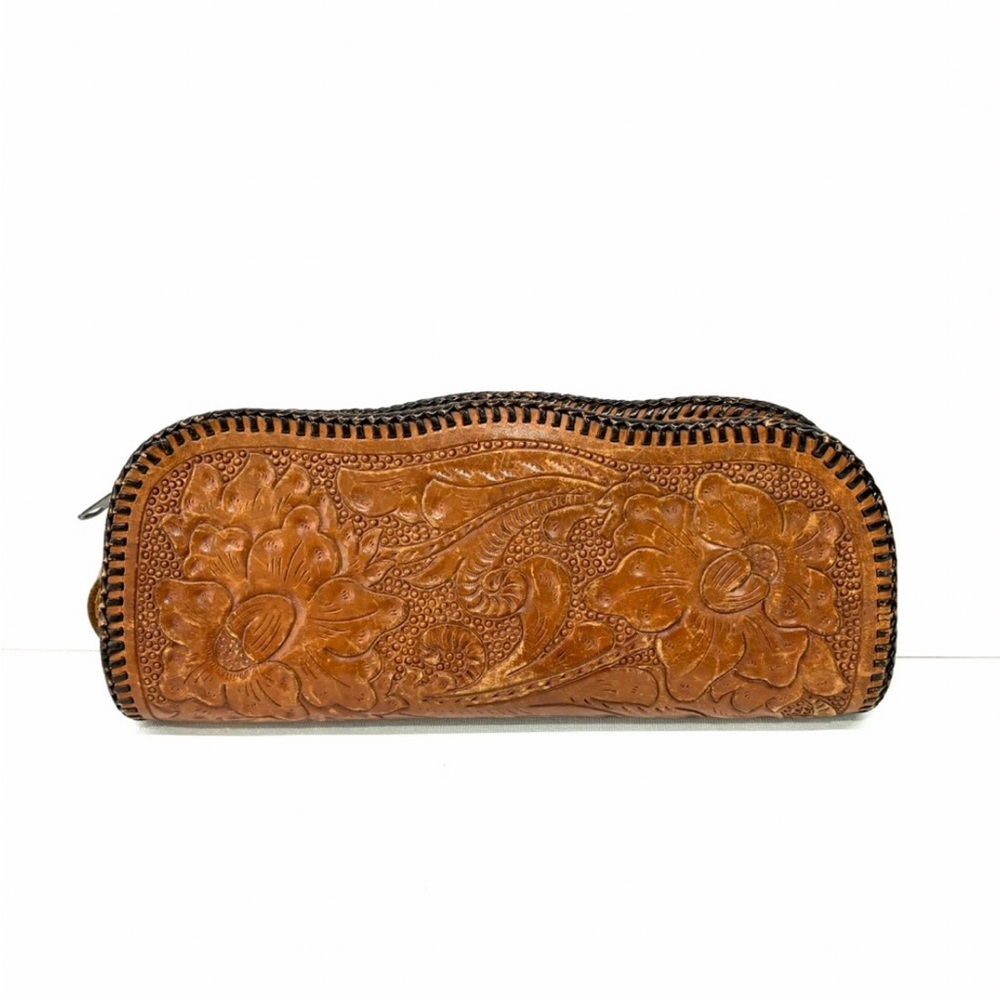 Vintage hand tooled leather stitched clutch purse - Picture 2 of 7